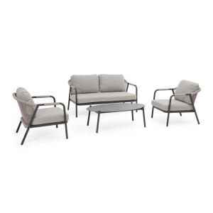 Salon avec coussins en aluminium et corde polyester anthrac…