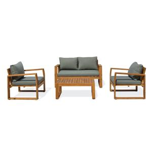 Salon bas de jardin 4 places en bois d'acacia, coussins ver…
