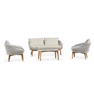 Salon bas de jardin 5 pl en alu imitation bois et corde tis…