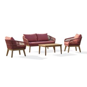 Salon bas de jardin 5 pl en bois d'acacia et corde tissée