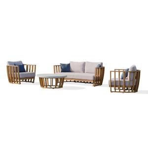 Salon bas de jardin 5 places en bois d'acacia, plateau effe…