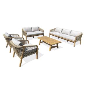 Salon bas de jardin 7 places en bois d'acacia et corde tiss…