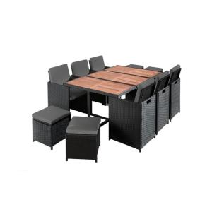 Salon de jardin 10 places en résine tressée et bois massif…