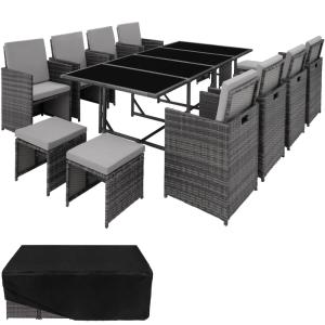 Salon de jardin 12 places en polyéthylène et acier gris et…