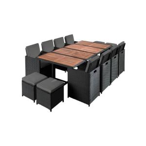 Salon de jardin 12 places en résine tressée et bois massif…
