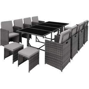 Salon de jardin 12 places pliable avec housse gris/gris cla…