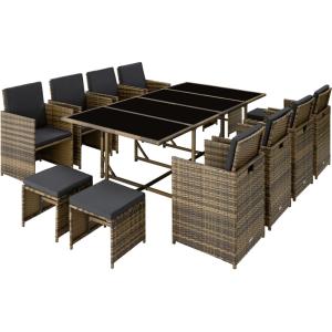 Salon de jardin 12 places pliable avec housse naturel/gris…