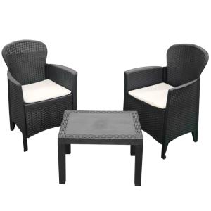 Salon de jardin 2 fauteuils avec coussins et 1 table basse
