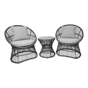 Salon de jardin 2 fauteuils et table basse en rotin avec co…