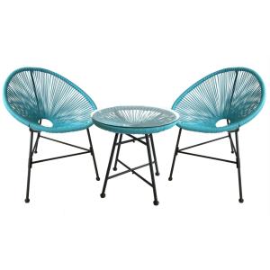 Salon de jardin 2 fauteuils ronds et table basse bleu