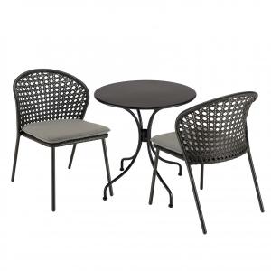 Salon de jardin 2 pers - table ronde D70 et 2 chaises grise…