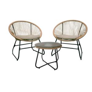Salon de Jardin 2 Places Menia Résine Corde Acier Beige