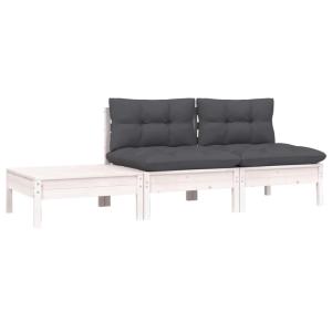 Salon de jardin 3 pcs avec coussins bois blanc 63.5x63.5x62…