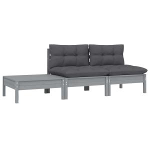 Salon de jardin 3 pcs avec coussins effet beton gris 63.5x6…