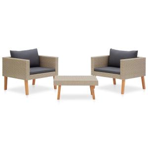Salon de jardin 3 pcs avec coussins résine beige