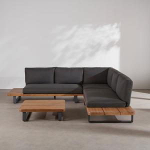 Salon de jardin 4/5 places en aluminium anthracite, bois d'…