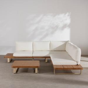 Salon de jardin 4/5 places en aluminium beige, bois d'acaci…