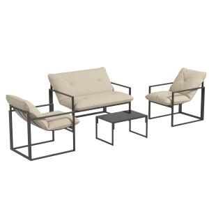 Salon de jardin 4 personnes - 4 pièces, 3 coussins - gris b…