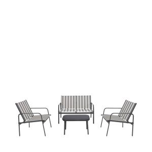 Salon de jardin 4 personnes à rayures en acier/textilène -…