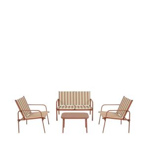 Salon de jardin 4 personnes à rayures en acier/textilène -…