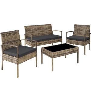 Salon de jardin 4 personnes anti UV avec cadres fins marron…