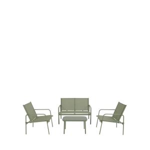 Salon de jardin 4 personnes en acier et textilène - Vert