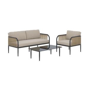 Salon de jardin 4 personnes en métal et tissu beige