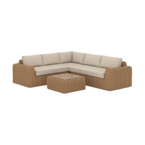 Salon de jardin 4 personnes en résine tressé et tissu beige…