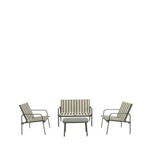 Salon de jardin 4 places à rayures en acier traité et texti…