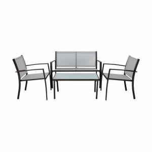 Salon de jardin 4 places en acier et polyester gris clair