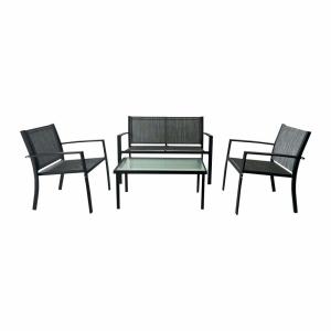 Salon de jardin 4 places en acier et polyester gris foncé