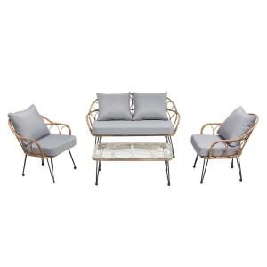 Salon de jardin 4 places en acier et polyrotin, noir/brun