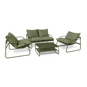 Salon de jardin 4 places en acier et tissu kaki