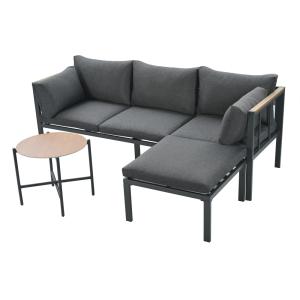 Salon de jardin 4 places en acier et verre gris