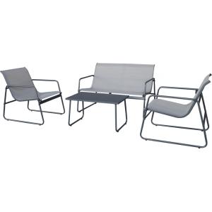 Salon de jardin 4 places en acier gris clair