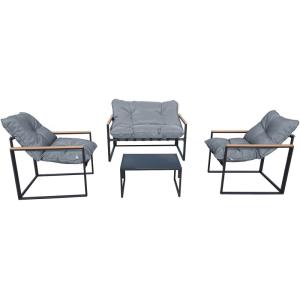 Salon de jardin 4 places en acier gris/noir