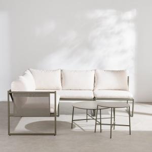 Salon de jardin 4 places en acier vert kaki et coussins en…