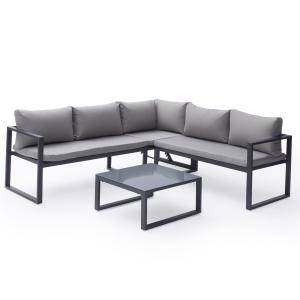Salon de jardin 4 places en aluminium anthracite tissu gris