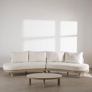 Salon de jardin 4 places en aluminium beige, corde et texti…