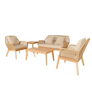 Salon de jardin 4 places en bois avec 2 tables beige et bois