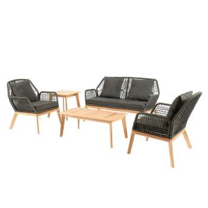 Salon de jardin 4 places en bois avec 2 tables gris anthrac…