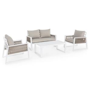 Salon de jardin 4 places en corde blanc