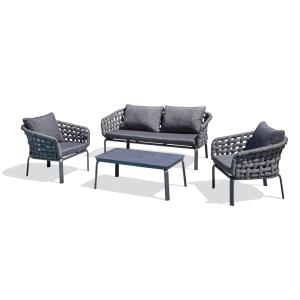 Salon de jardin 4 places en corde tissée et aluminium