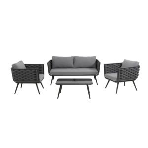 Salon de jardin 4 places en coton et aluminium gris