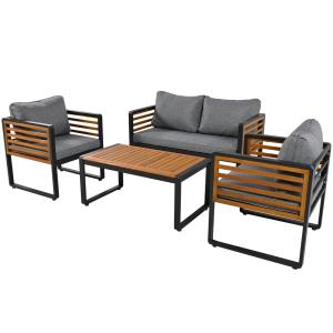 Salon de jardin 4 places en fer galvanisé et acacia gris