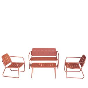 Salon de jardin 4 places en métal - Terracotta