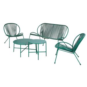 Salon de jardin 4 places en résine et acier verts