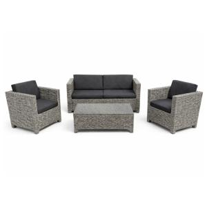 Salon de jardin 4 places en résine tressée gris et noir