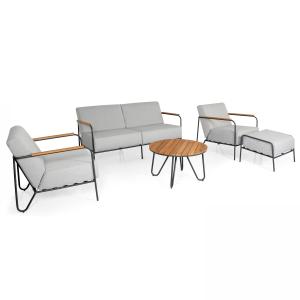 Salon de jardin 4 places en teck avec table basse