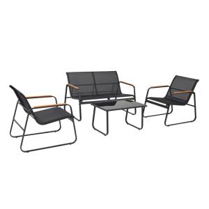 Salon de jardin 4 places en toile de polyester noir
